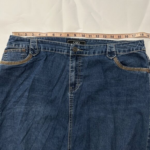 Cato Womens Denim Jean Maxi Skirt Back Slit Embroidered Pockets Size 18W Y2K - Picture 12 of 16